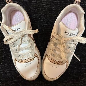 Skechers Kids' White and Leopard Print Sneakers